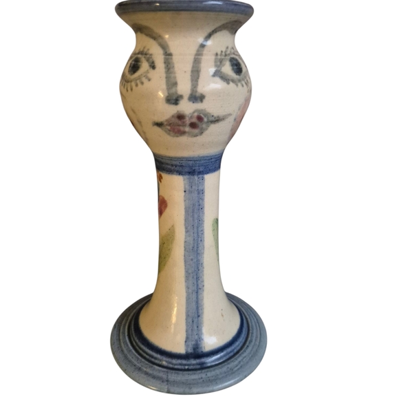 Vintage Clouds Folsom Studio Art Pottery Candlestick Holder With Painted Face - Picture 1 of 11